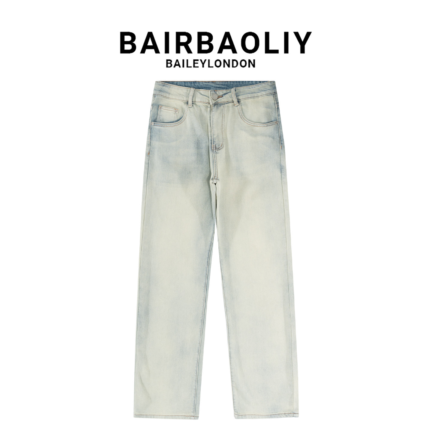 BAIRBAOLIY潮牌高街男士休闲牛仔裤2026新款水洗直筒百搭宽松长裤