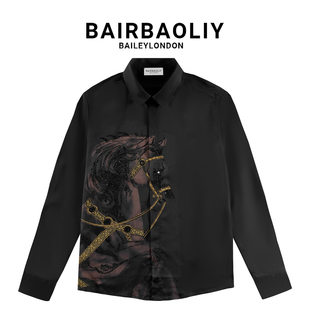 BAIRBAOLIY高档男士长袖俊马烫钻衬衫修身时尚休闲轻奢百搭衬衣潮