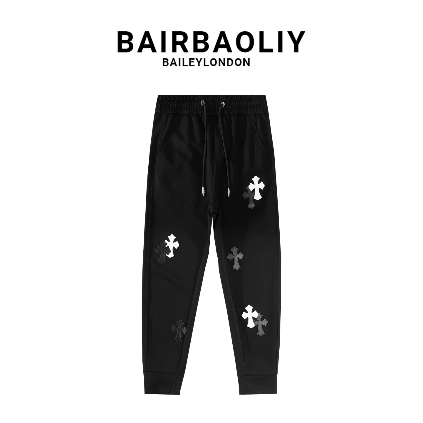 BAIRBAOLIY高端重工贴皮十字架刺绣休闲裤男欧货轻奢帅气束脚卫裤,男装,休闲裤,淘宝优惠券,粉丝福利购,淘宝优惠卷