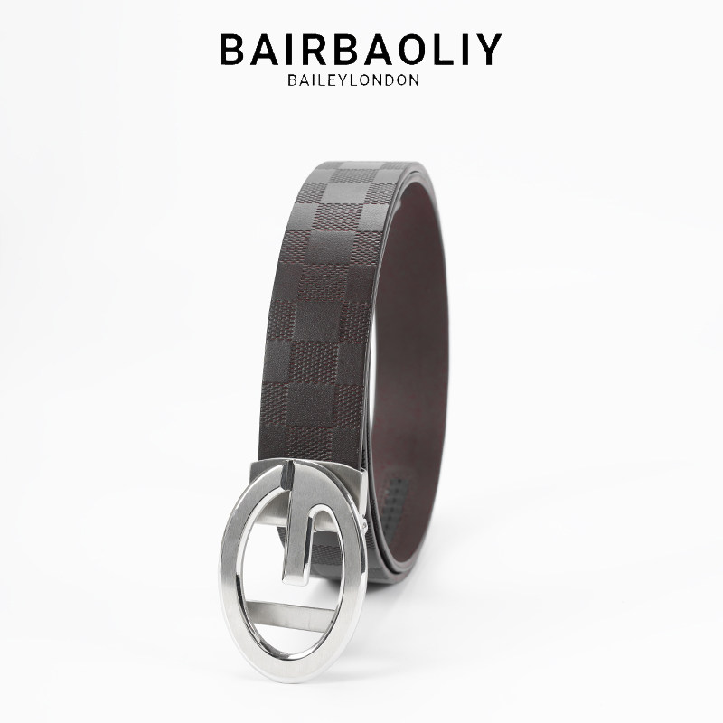 BAIRBAOLIY 皮带高档时尚男士品牌格纹字母自动扣休闲百搭裤腰带