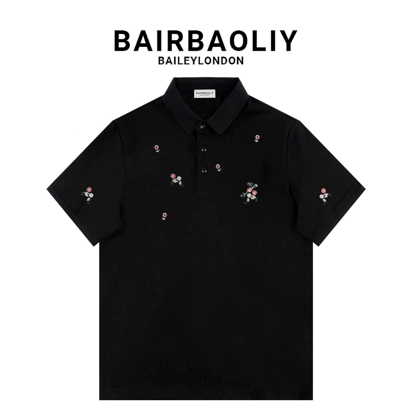 BAIRBAOLIY男装轻奢翻领小碎花刺绣修身翻领短袖时尚休闲POLO衫潮
