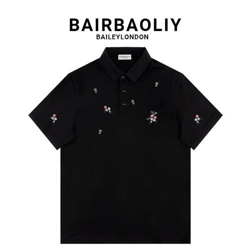 BAIRBAOLIY男装轻奢翻领小碎花刺绣修身翻领短袖时尚休闲POLO衫潮