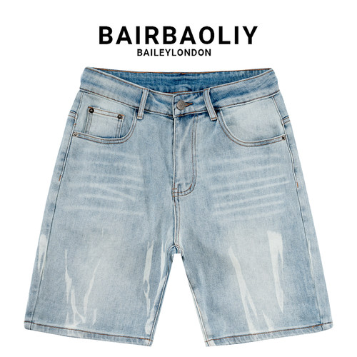 BAIRBAOLIY扎染牛仔五分短裤男