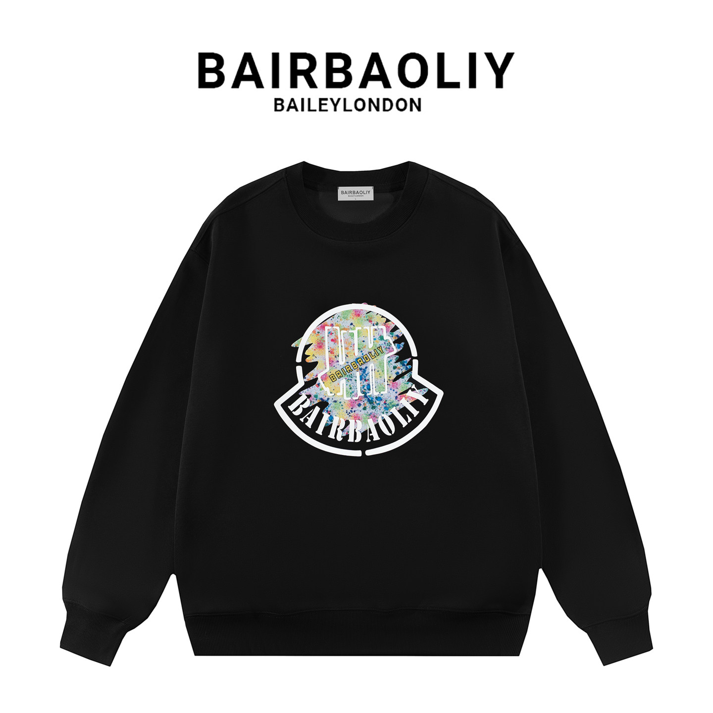 BAIRBAOLIY2025新款秋冬加绒加厚潮牌高品质轻奢印花圆领卫衣男装