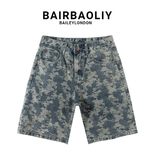 BAIRBAOLIY高级感纯棉时尚提花牛仔短裤高端潮牌2025春夏新款中裤
