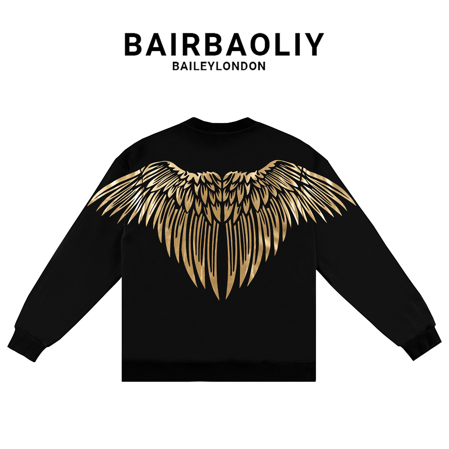 BAIRBAOLIY潮牌烫金翅膀2026新款卫衣百搭休闲潮流设计感圆领上衣