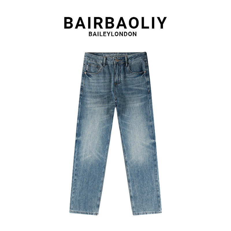 BAIRBAOLIY欧美简约长裤男牛仔裤轻奢复古刺绣宽松休闲牛仔长裤潮