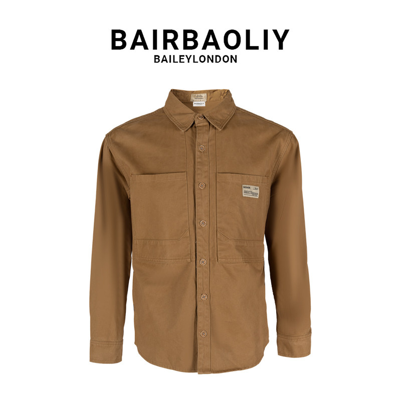 BAIRBAOLIY美式工装卡其色衬衫男士2025春季新款时尚宽松衬衣外套