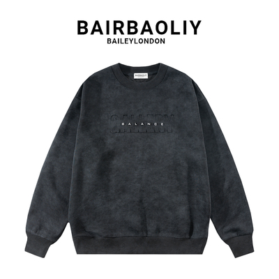 BAIRBAOLIY扎染重磅美式潮流圆领卫衣时尚字母钢印休闲上衣情侣款