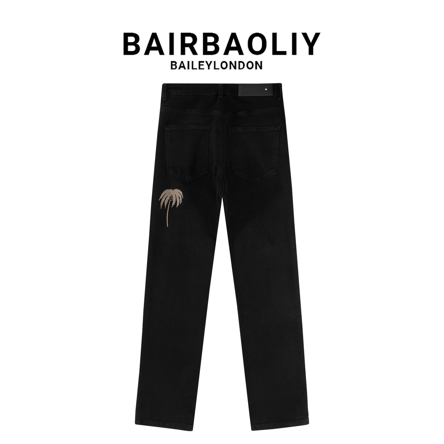BAIRBAOLIY小众高级感椰树刺绣黑色牛仔裤男潮牌复古直筒休闲长裤