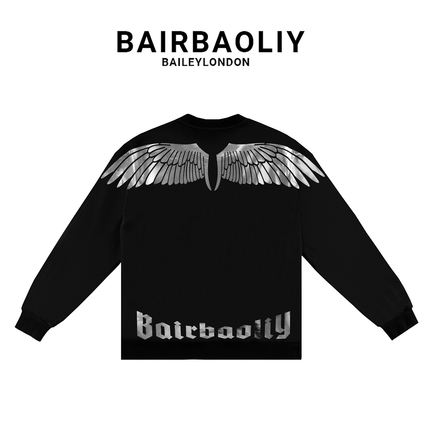 BAIRBAOLIY潮牌男士穿搭小众设计感潮酷翅膀休闲时尚圆领百搭卫衣