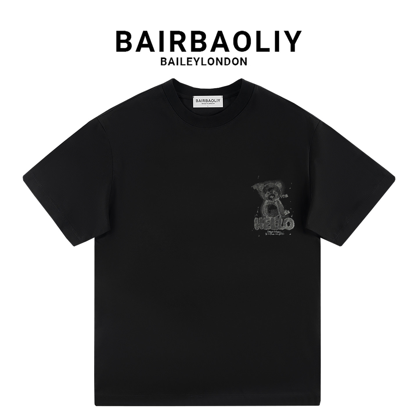 BAIRBAOLIY轻奢时尚潮酷熊猫印花圆领短袖T恤男夏季休闲百搭上衣