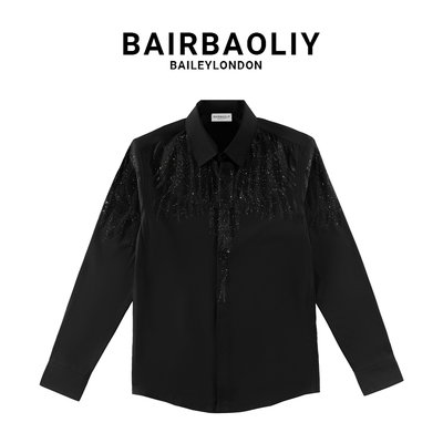 BAIRBAOLIY欧潮轻奢创意重工烫钻翅膀修身长袖衬衫男商务休闲衬衣