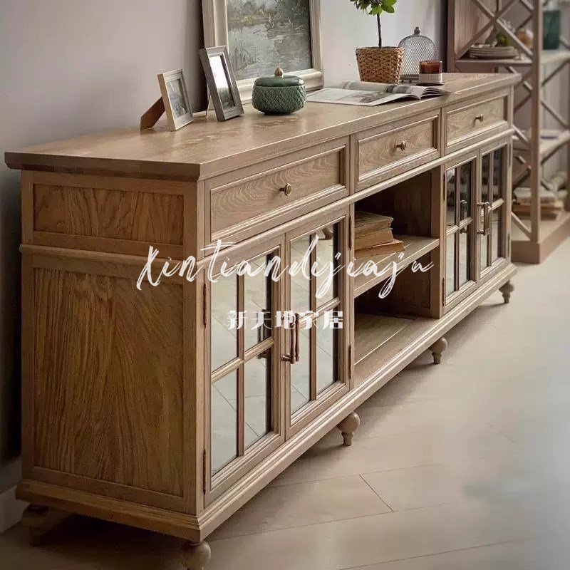 美式实木客厅g餐边柜电视柜 法式复古小户型装饰柜家用厨房置物柜