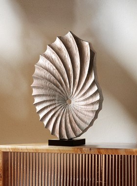 样板房抽象d木雕竖高玄关装饰摆件客厅电视柜实木艺术雕塑软装饰