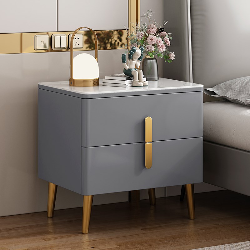 全实木轻奢岩板床j头柜主卧储物柜收纳柜烤漆柜简约现代创意床边