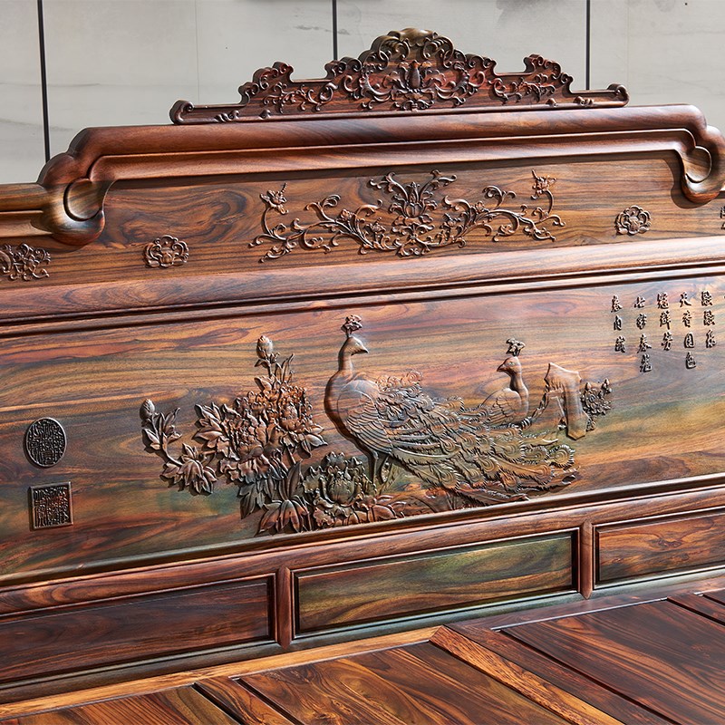 红木大床1.8米2米中式古典雕花阔叶黄檀非洲酸S枝木双人实木鸿运