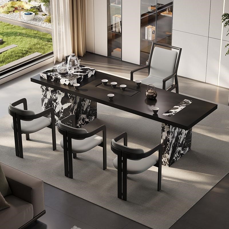 中古风现代简约茶桌椅组合别墅阳台会客设N计师款高级感岩板茶台