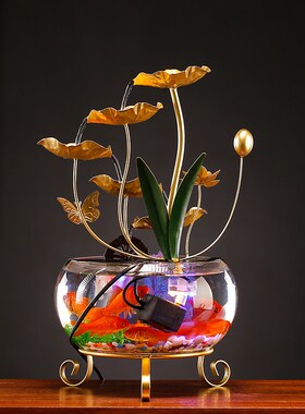 流水摆件循环水鱼缸桌面装饰品铁艺客厅办公室家居开业礼品