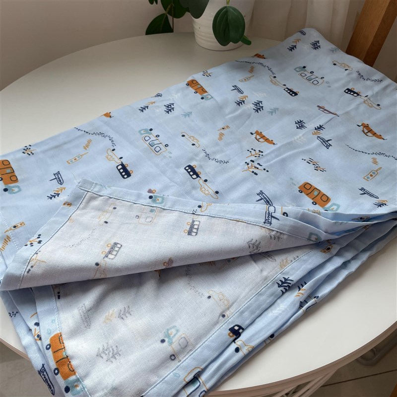 全棉家纯棉双层纱卡通宝宝小毯子盖被浴巾吸汗透气110*140cm左右