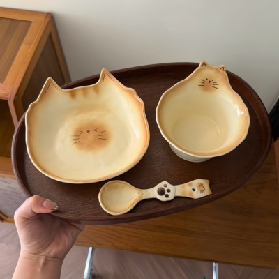 猫咪釉下彩家用菜盘一人食餐具