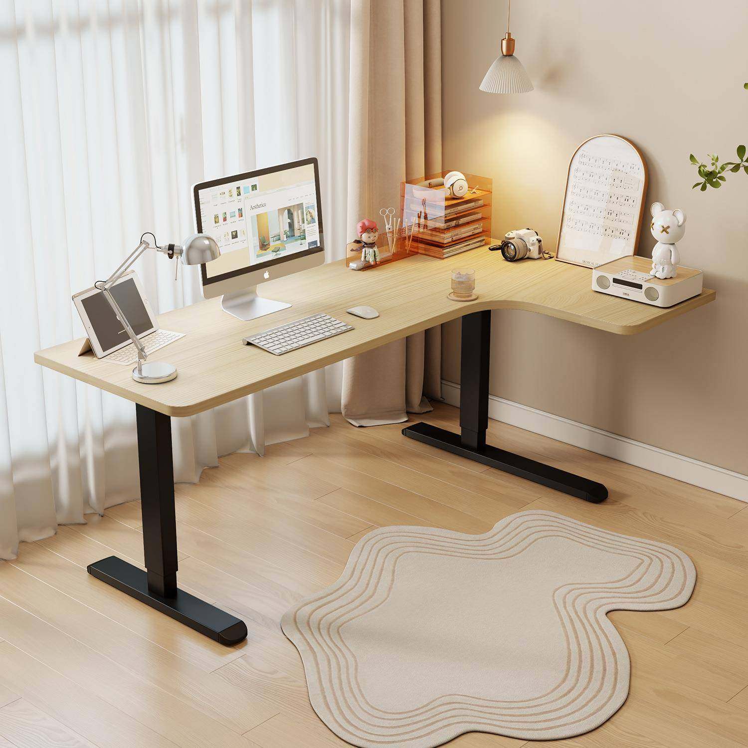 实木电动升降桌智能工作台办公桌子电脑桌电竞桌家用可升降学习桌