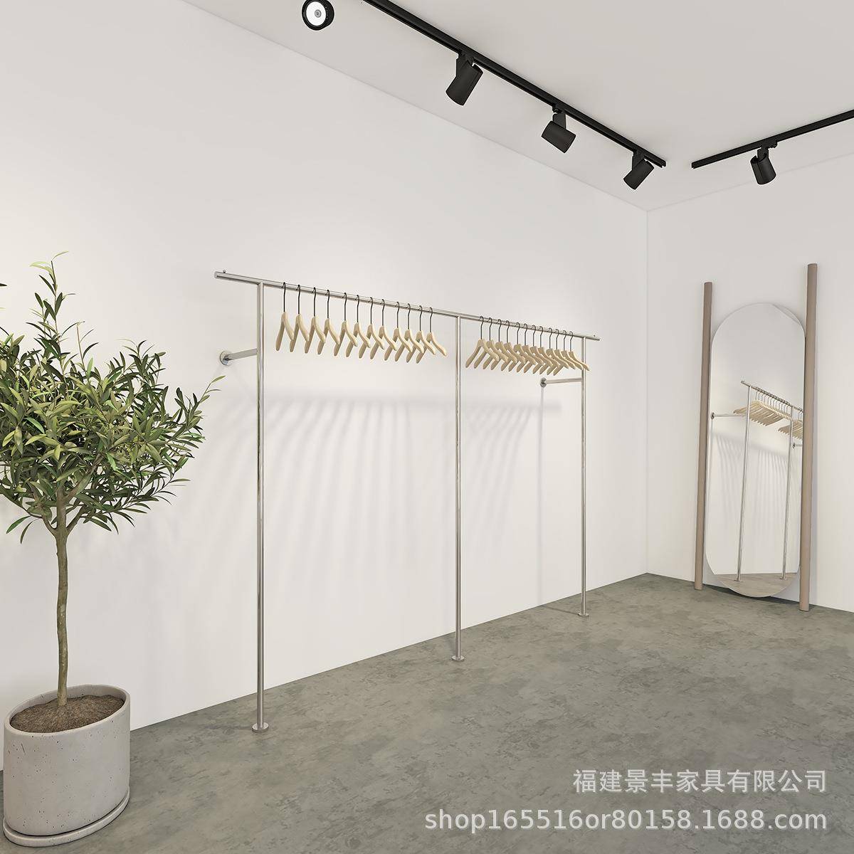 不锈钢拉丝服装店货架童装店衣服展示架挂衣架上墙衣架女装店专用