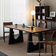 实木餐桌胡桃木色原木客厅餐桌椅长书桌工作台大板一体会议办公桌