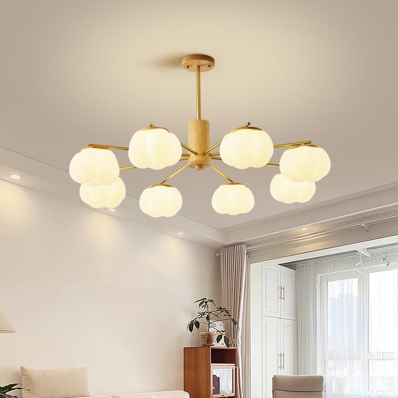 客厅棉花吊灯日式奶油原木风柿子创意现代简约餐厅主卧室房间灯具