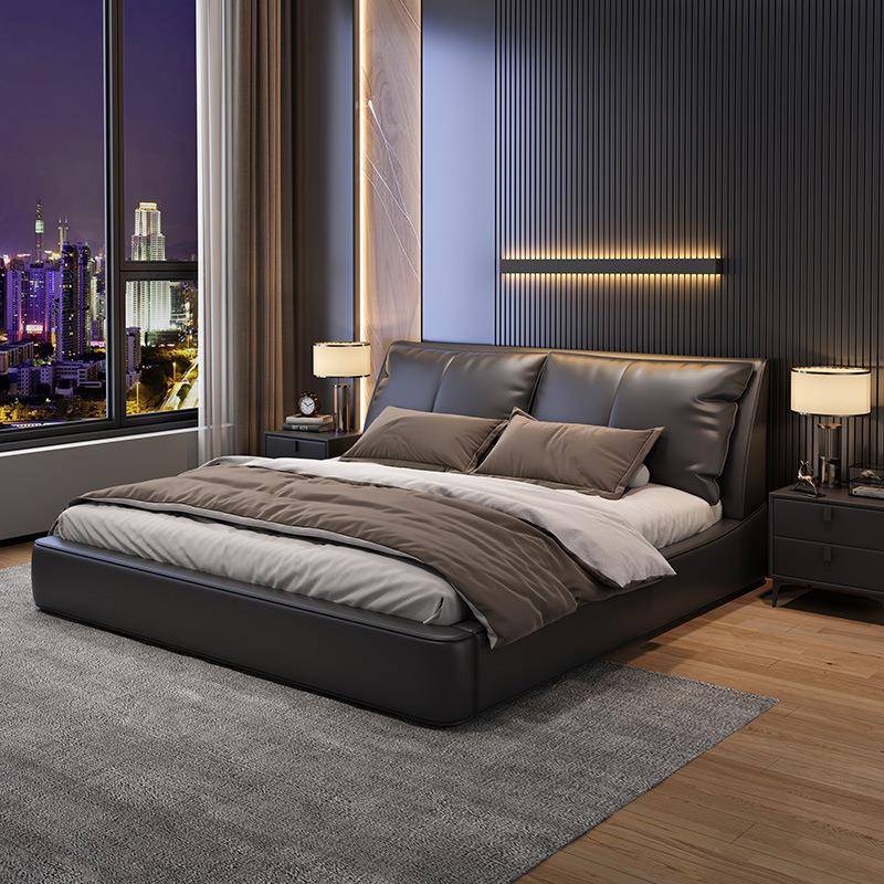 意式轻奢皮艺床现代简约主卧高端大气1米8双人床极简卧室储物婚床