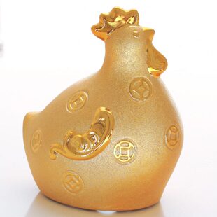 饰品肖创意摆件大号金鸡金色存钱罐储蓄罐生工艺品兔陶瓷 金家居装