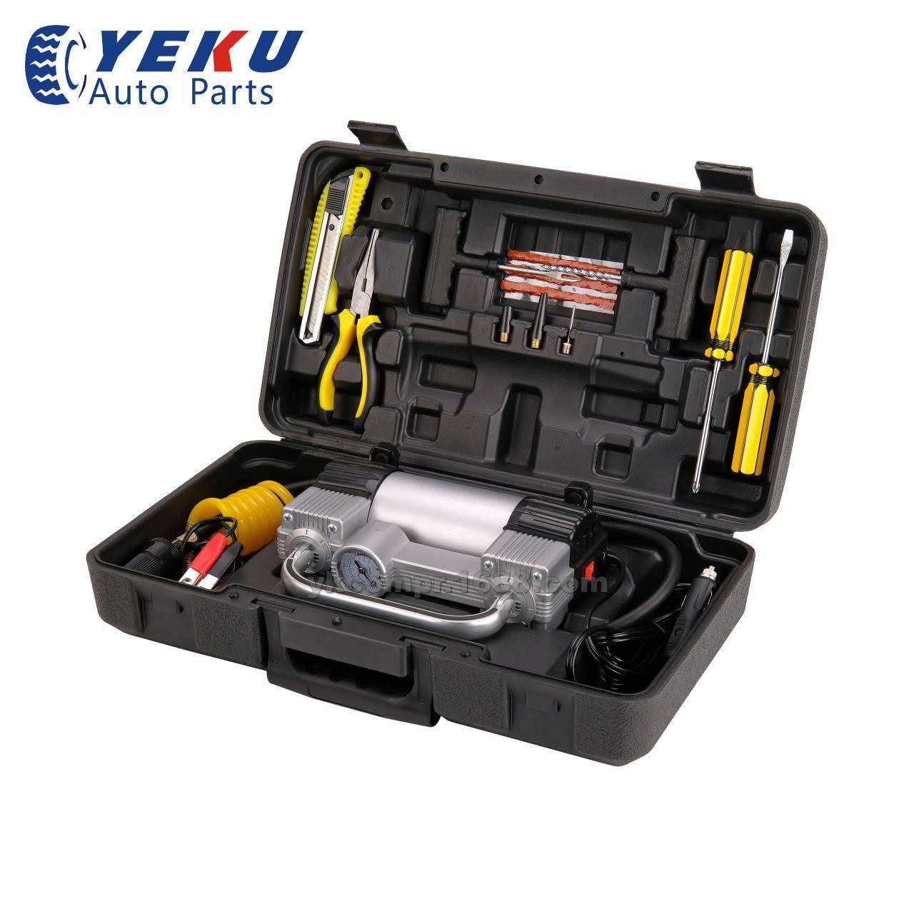 YK-202H12V车载轮胎充气泵双缸快速充气点烟器电瓶夹两用接头带