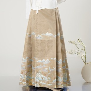 南山集【千里江山】双经轴仿妆花螺钿粉色织锦缎纱料马面裙春夏