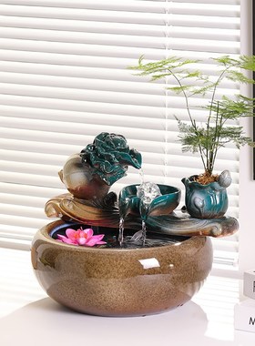 自动水循环鱼缸造景陶瓷水景过滤器流水招财摆件客厅家居轻奢装饰