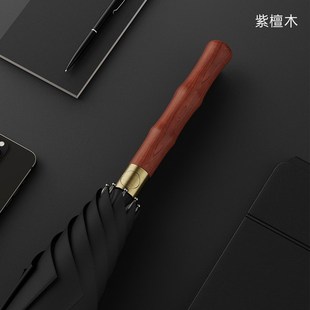 檀木伞高端长柄雨伞自动防风加大加厚加固家用暴雨专直杆遮阳伞