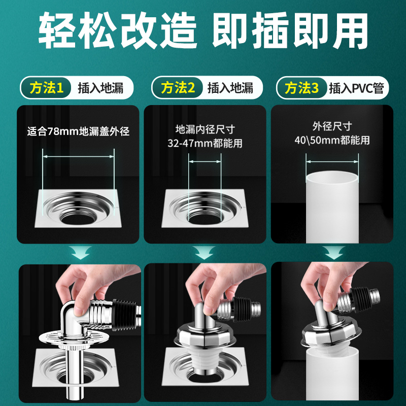 洗衣机下水管三头通地漏专用接头排水防臭溢水化妆室分流器一分二