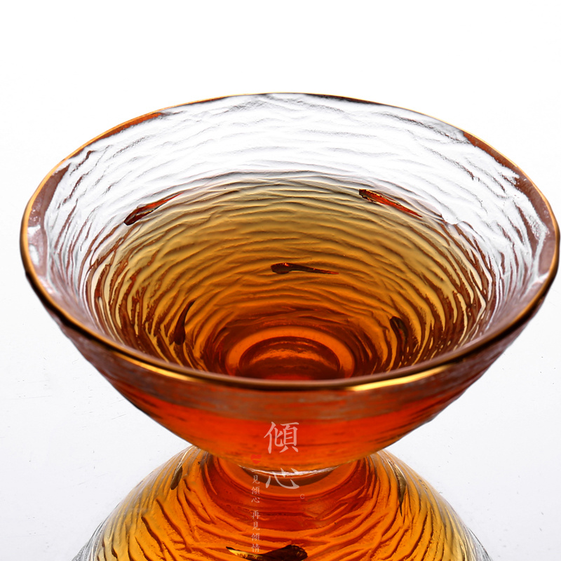 日式纯手工茶盏玻璃杯金边杯身斗笠杯 品茗杯茶碗功夫茶具小单杯