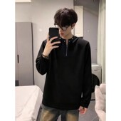 半拉炼垫肩卫衣春秋美式 T恤男宽松休闲痞帅重磅上衣服潮流 高长袖