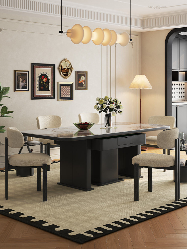 家用麻将桌长方形餐桌椅子机麻将一体机石板黑餐桌多功能麻将机