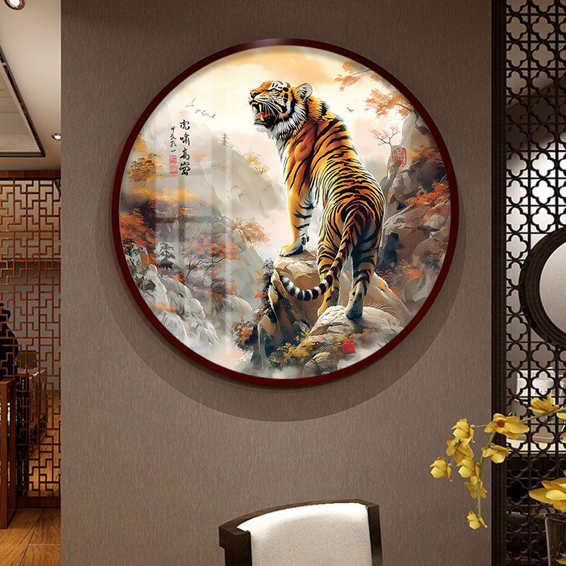 老虎画客厅壁画虎啸山林上山虎挂画玄关装饰画猛虎下山图墙画