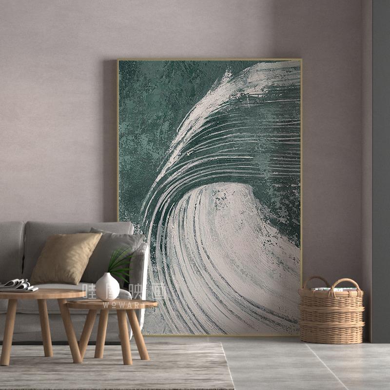 客厅背景墙挂画高级感房间墨绿色艺术挂画玄关装饰抽象创意餐厅画