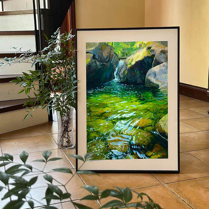 ins风青山绿水水彩画小清新风景客厅书房玄关沙发背景墙装饰画