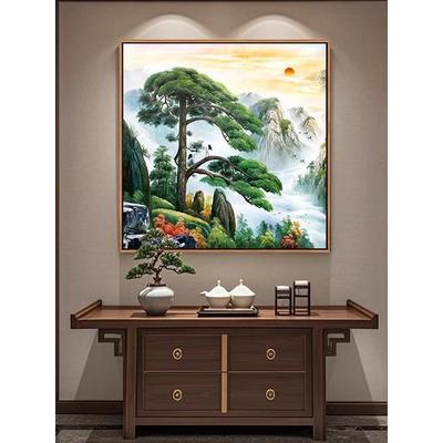 迎客松挂画绿水青山玄关装饰画办公室山水风景画中式客厅松树壁画