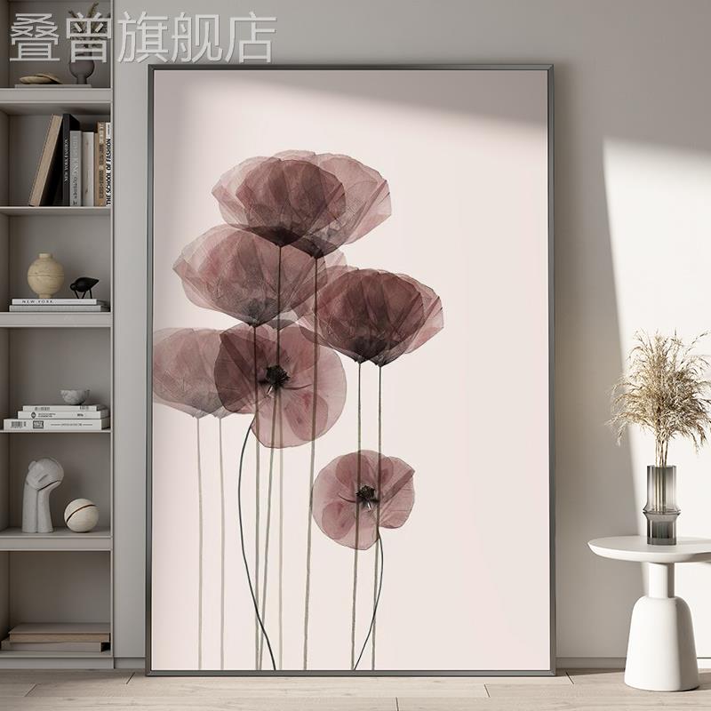 现代简约装饰画轻奢棕色抽象花卉卧室床头挂画北欧客厅背景墙壁画图片