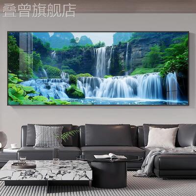 流水生财山水风景画客厅挂画现代简约沙发背景墙装饰画八方聚财画