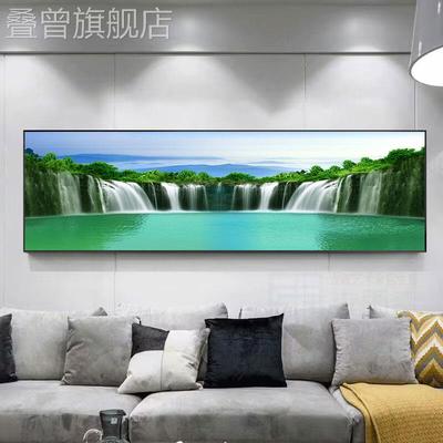 山水风景客厅沙发背景墙装饰画卧室床头挂画横版单幅流水生财壁画
