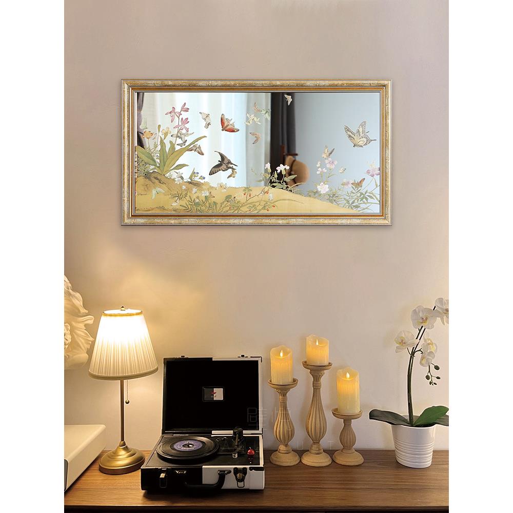 新中式中古镜子装饰画百蝶图花卉装饰书房卧室背景玄关氛围挂画