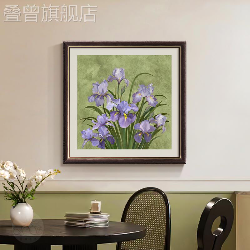 中古风花卉餐厅装饰画法式复古挂画绿色系艺术画房间卧室床头壁画图片