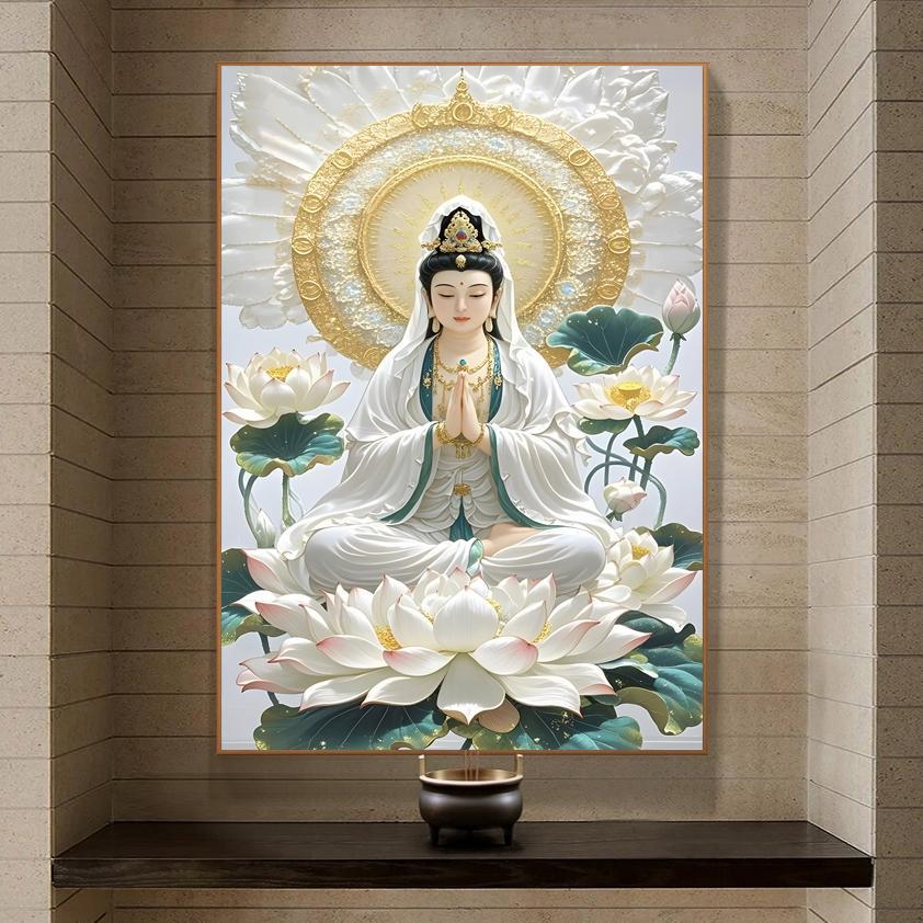 中式观世音家用挂画画玄关客厅观音画画像观音菩萨供奉装饰画画精