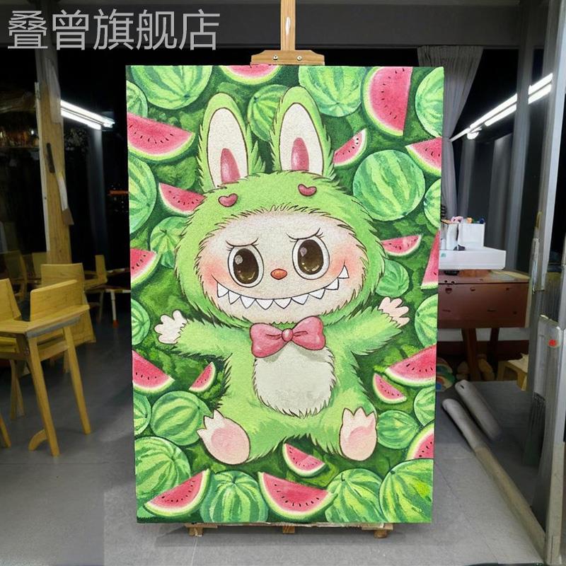 水果联名拉布布客厅装饰画卡通多巴胺卧室挂画高级感艺术餐厅壁画图片